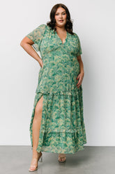 Audrey Deep V Maxi Dress | Green Floral